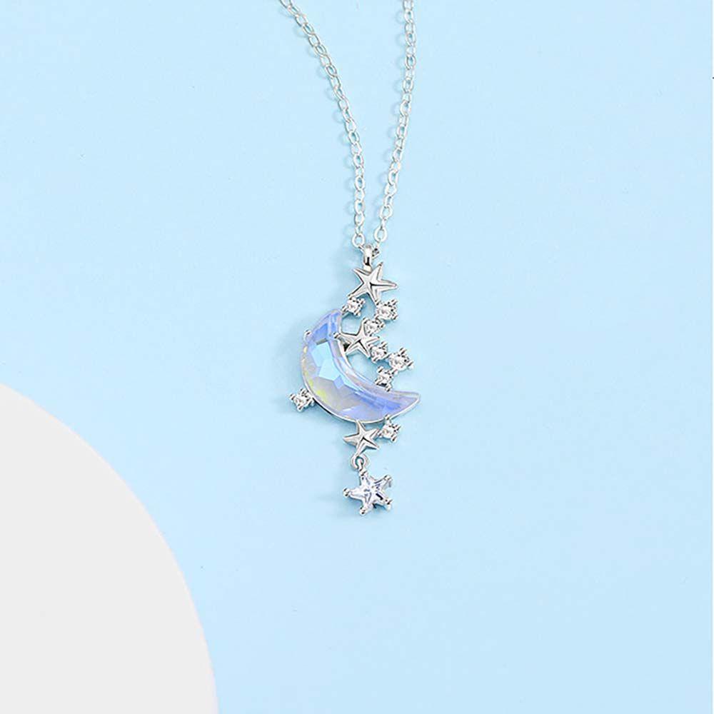 Mxbeauty Kalung Wanita Mewah Sederhana Bulan Bintang Liontin Hadiah Temperamen Zirkon Rantai Klavikula