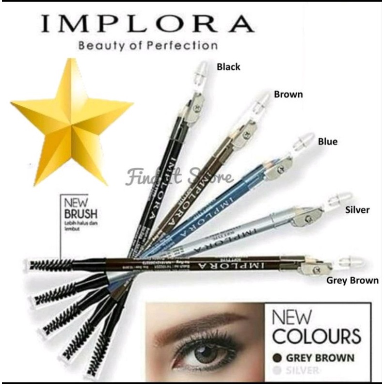 ORIGINAL Pensil Alis Implora Eyebrow Pencil  2 in 1 Soft Type Eye Brow