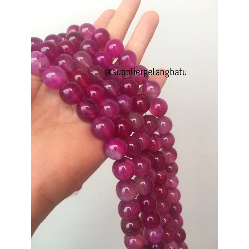 bahan batu 14mm Purple Agate glossy aksesoris korea gelang kalung batu craft beads pria wanita model