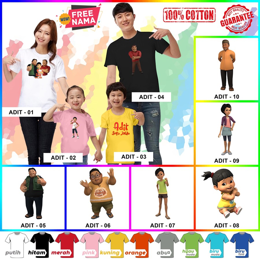 [FREE NAMA!!] Baju Kaos COUPLE  ANAK DAN DEWASA ADIT SOPO &amp; JARWO BANYAK MOTIF