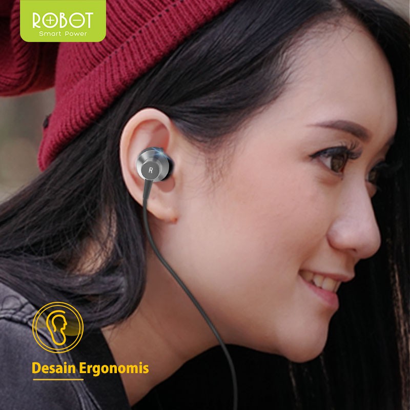 Headset Robot RE240 Wired Headset Wired Earphone Bass Android iPhone Original - Garansi 1 Tahun