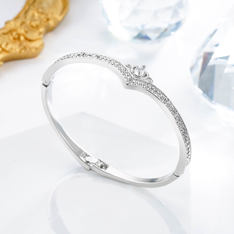 Gelang Desain Hati Mahkota Aksen Berlian 14K Gold Rose Gold Silver Plated Gaya Korea Untuk Wanita