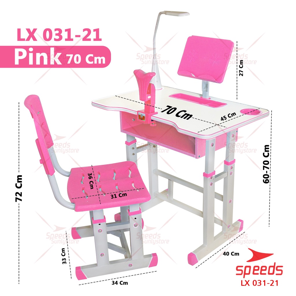 SPEEDS Meja Kursi Belajar Anak UK. 70 & 80cm Meja Kursi Sekolah Set Meja Belajar dan Kursi 031-21-22-Pink 70cm