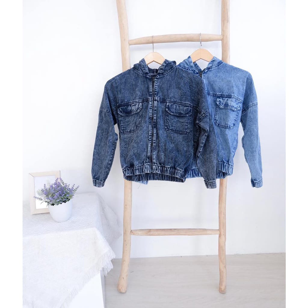 JAKET JEANS ALMA SANDWASH JUMBO LD 100-146 BAHAN DENIM JAKET WANITA CROPTY BIGSIZE-hoodie pocky swbiru