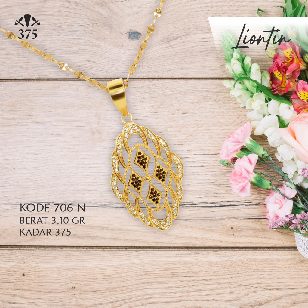 TM375 LIONTIN SIMPLE ELEGANT KOMBINASI BATU HITAM EMAS ASLI KADAR 375