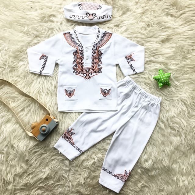 Koko Bordir Putih / Baju Muslim Bayi Laki-laki / Baju Koko Bayi Murah allsize usia umur 0 - 7 bulan