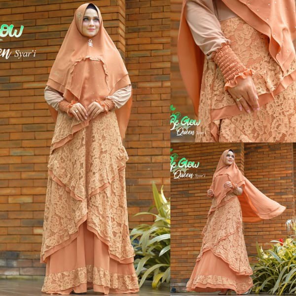 SALE | QUEEN BROKAT by Be Glow Dress Gamis Mewah Full Brokat Keliling Set Khimar Syari Mewah Pesta B
