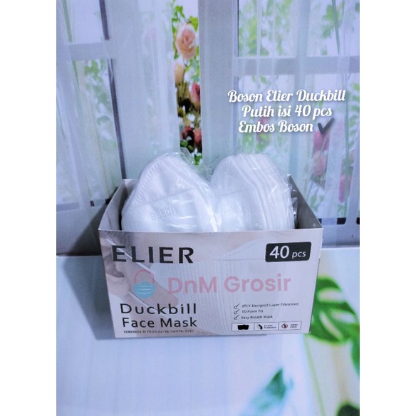 Masker Duckbill Boson Elier Putih Embos Kemenkes isi 40 pcs