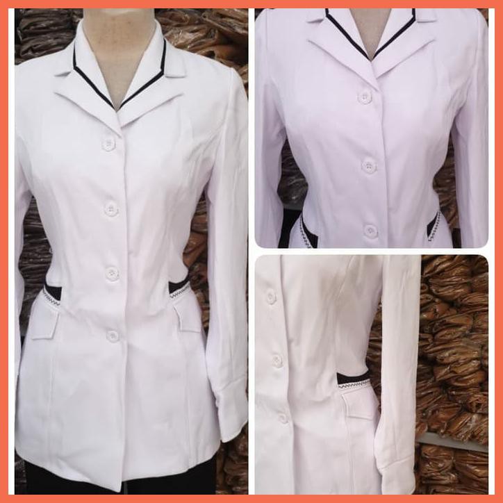 BAJU ATASAN BLAZER SERAGAM PUTIH PNS WANITA KERJA GURU PERAWAT JUMBO