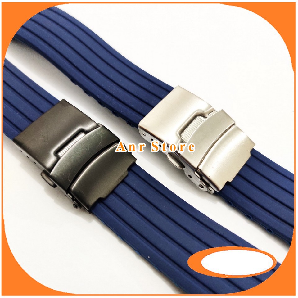 Tali Jam Tangan Karet Engsel Biru Navy 18 20 22 24 mm Free Pen