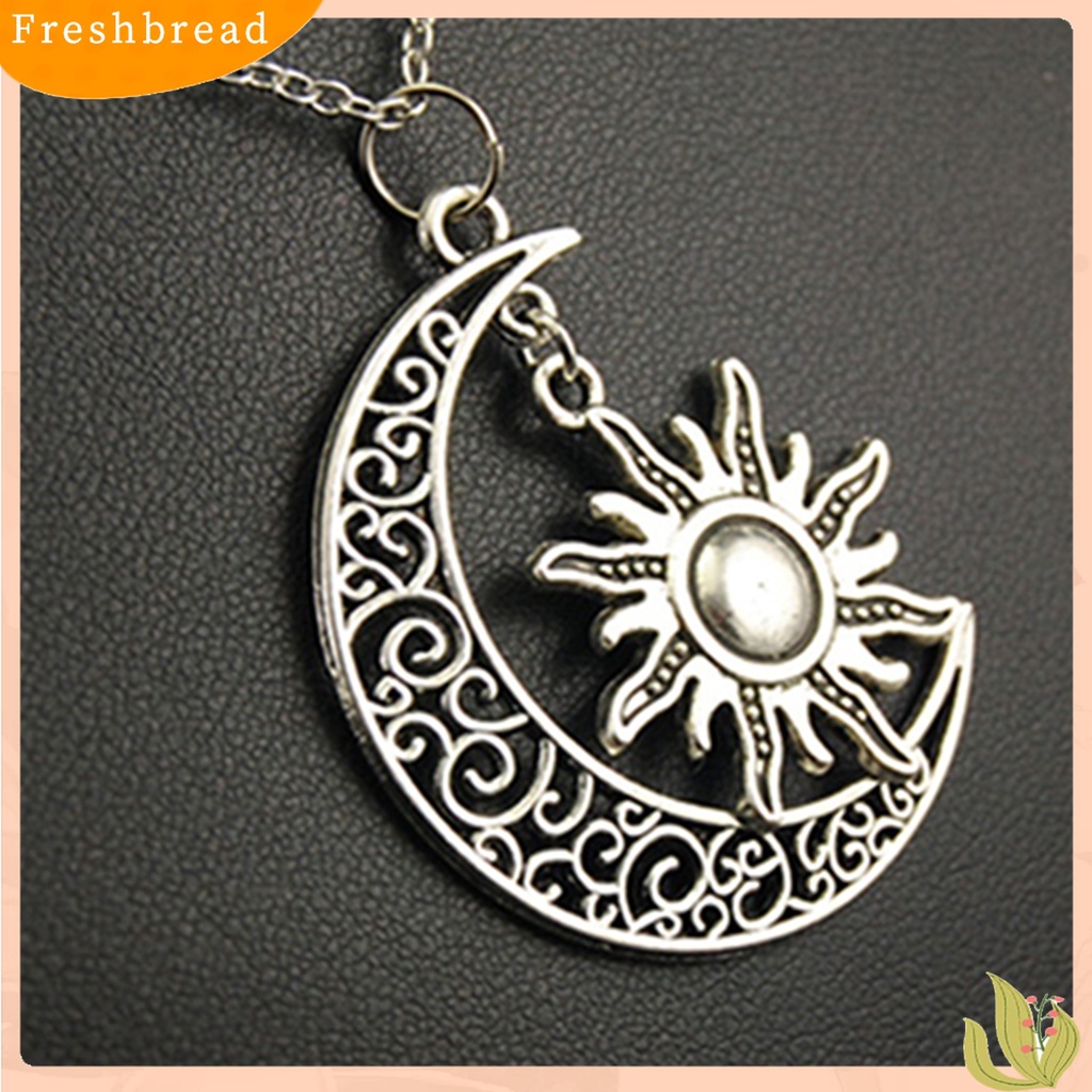 [Fresh] Kalung Rantai Bahan Alloy Vintage Motif Bulan Matahari untuk Unisex
