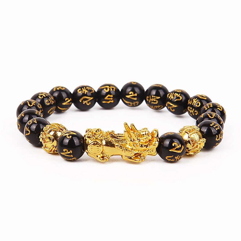 Manik-manik Gelang Pria dan Wanita Netral Gelang Emas Hitam Bi Bordir Kaya Wanita Gelang Fashion Retro Feng Shui Obsidian