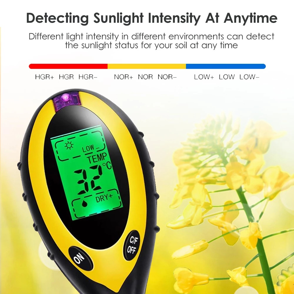 Moisture Meter PH Levels Temperature Sunlight Intensity Humidity Tester For Plant 4 In1 Meter