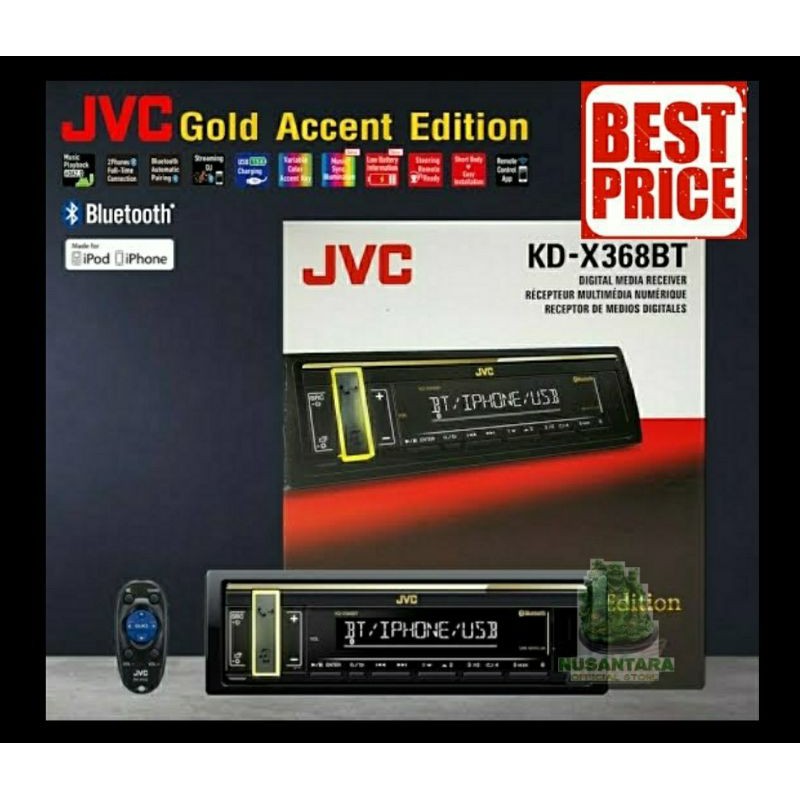 PROMO JVC KD-X368BT Gold Edition Bluetooth 3xRCA Pre-out Single Din
