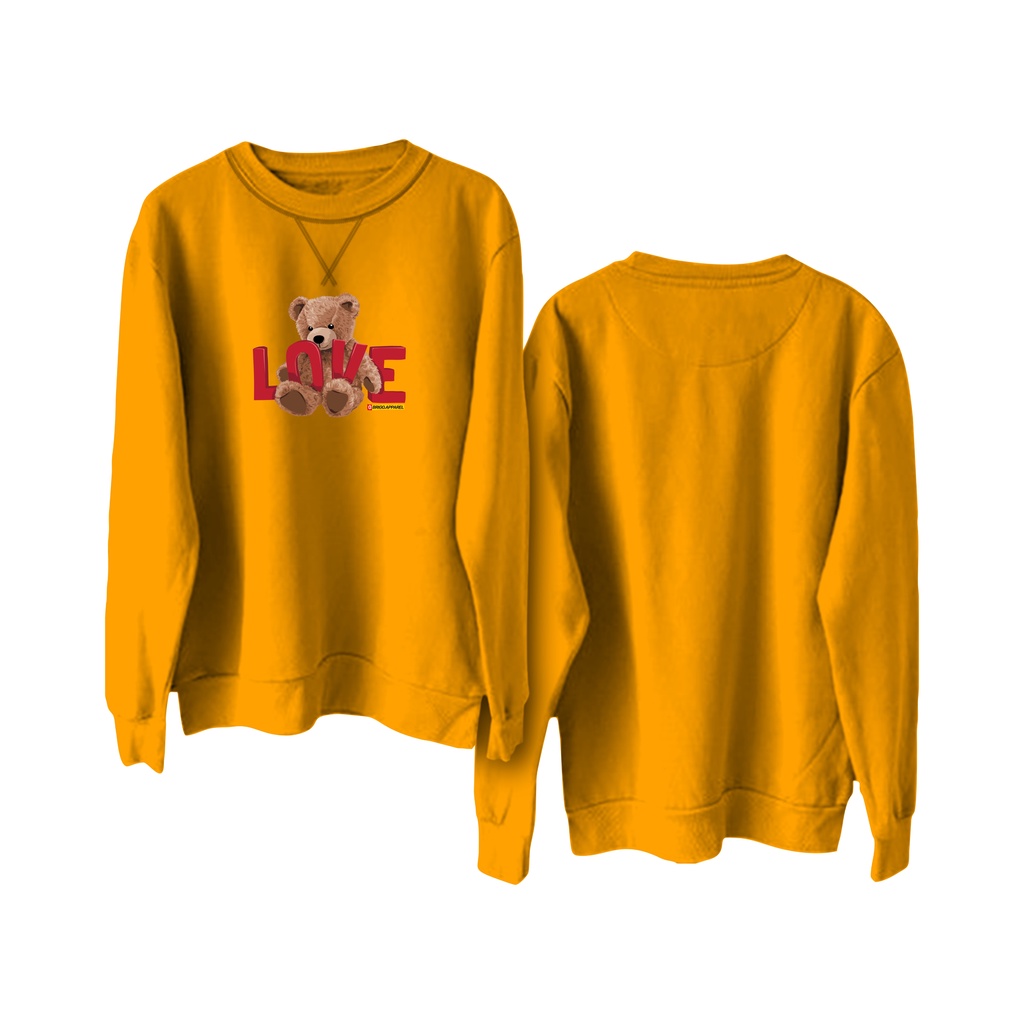 BRIGO Basic Sweatshirt Beruang Love II Sweater Crewneck BRIGO Sablon DTF Fleece Cotton II SIZE M-XXL (Pria &amp; Wanita) Free stiker&amp;Gantungan Kunci