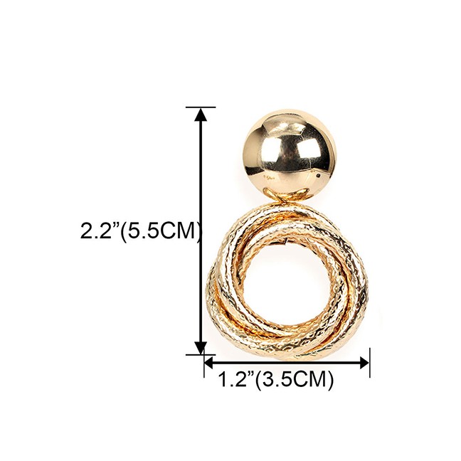 LRC Anting Tusuk Fashion Golden Geometric Round Alloy Cross K24261