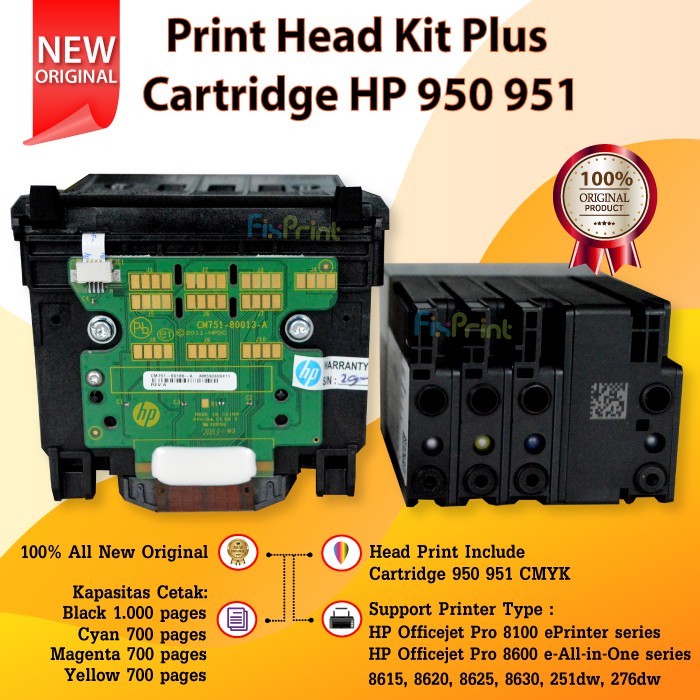 Head Kit Printer HP 8100 8600 8630 276dw 251dw Cartridge 950 951 Ori - HP Officejet 8615, 8620, 8625