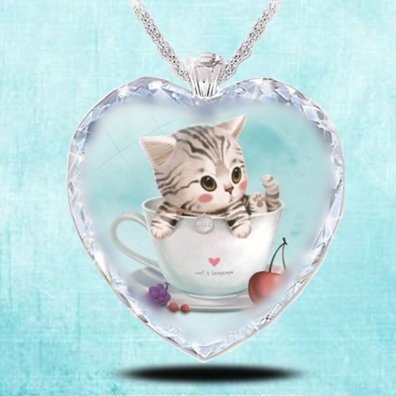 Kalung Dengan Liontin Kristal Bentuk Kucing Untuk Wanita
