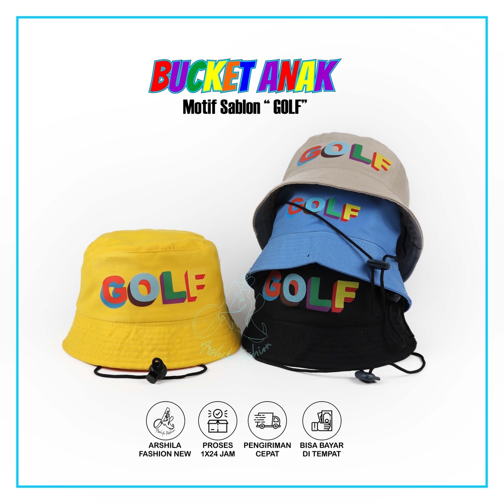 Topi Bucket Hat anak sablon GOLF/Bucket Sablon GOLF