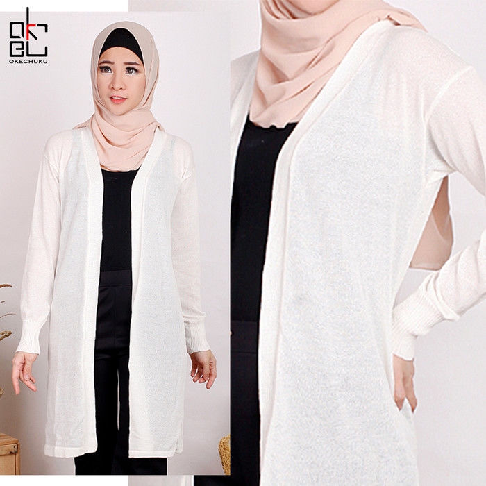 Sheshop - VANYA Cardigan Wanita Rajut Long Cardigan Rajut Wanita Outer - Putih