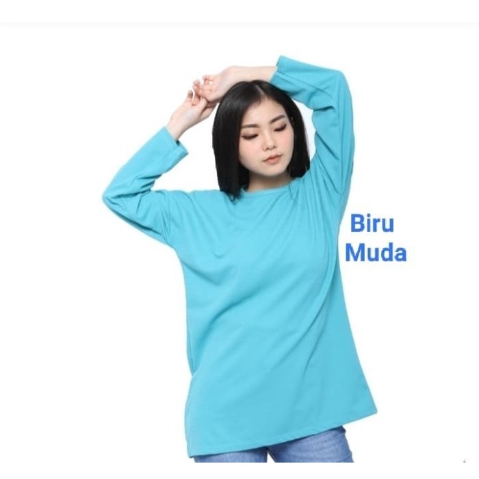 Kaos polos PANJANG wanita BIRU MUDA/ oblong cewek lengan panjang / kaos hijab / winstar polos - kaos