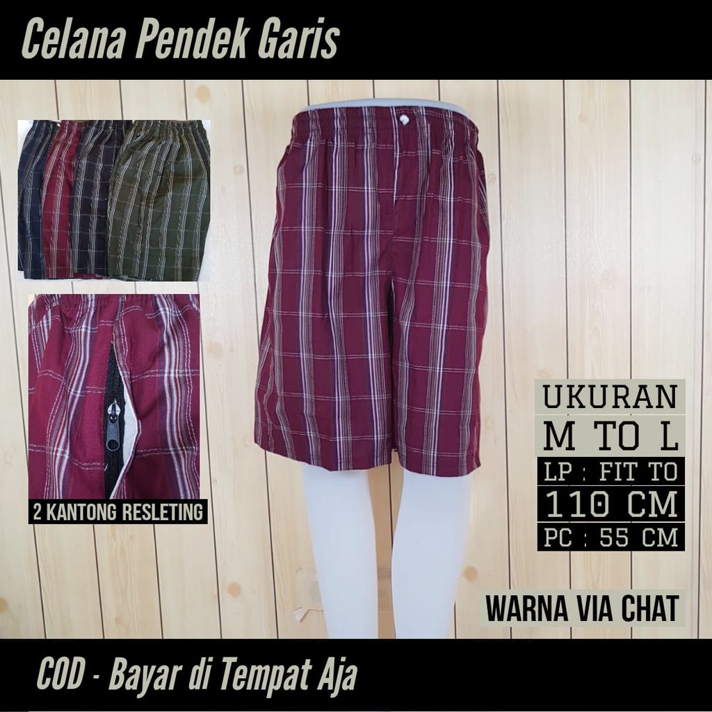 celana pendek garis katun adem dan nyaman dengan 2 kantung resteling