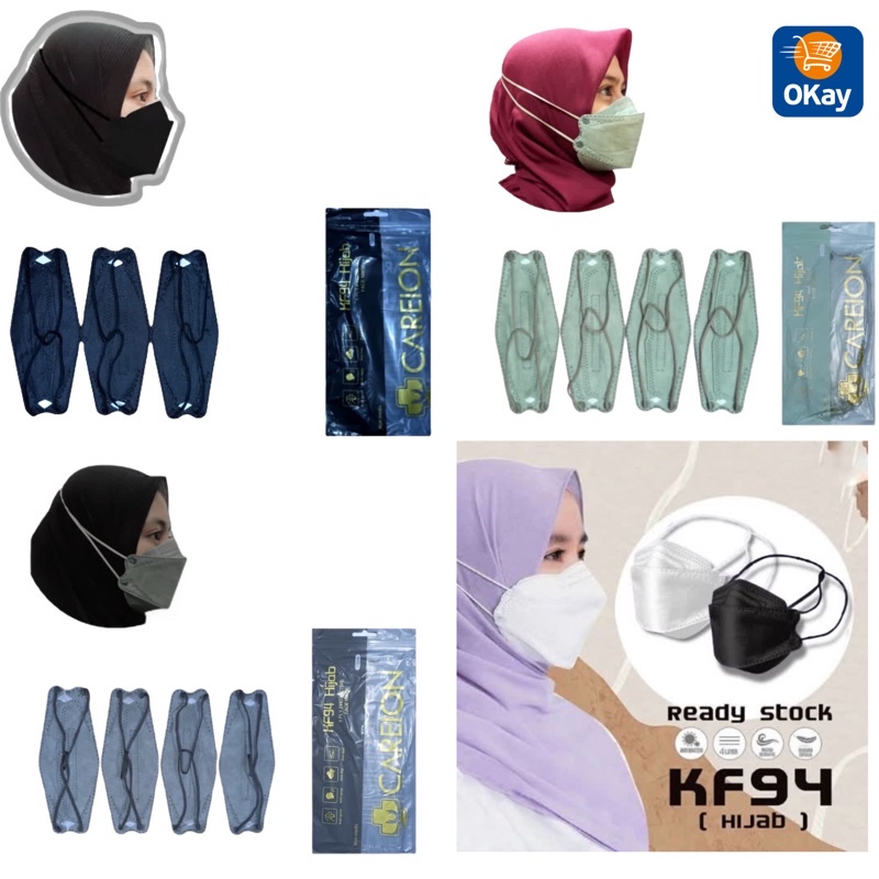 Masker KF94 Hijab Warna Headloop 4Ply Careion Isi 10 Pcs Korea EVO KN94