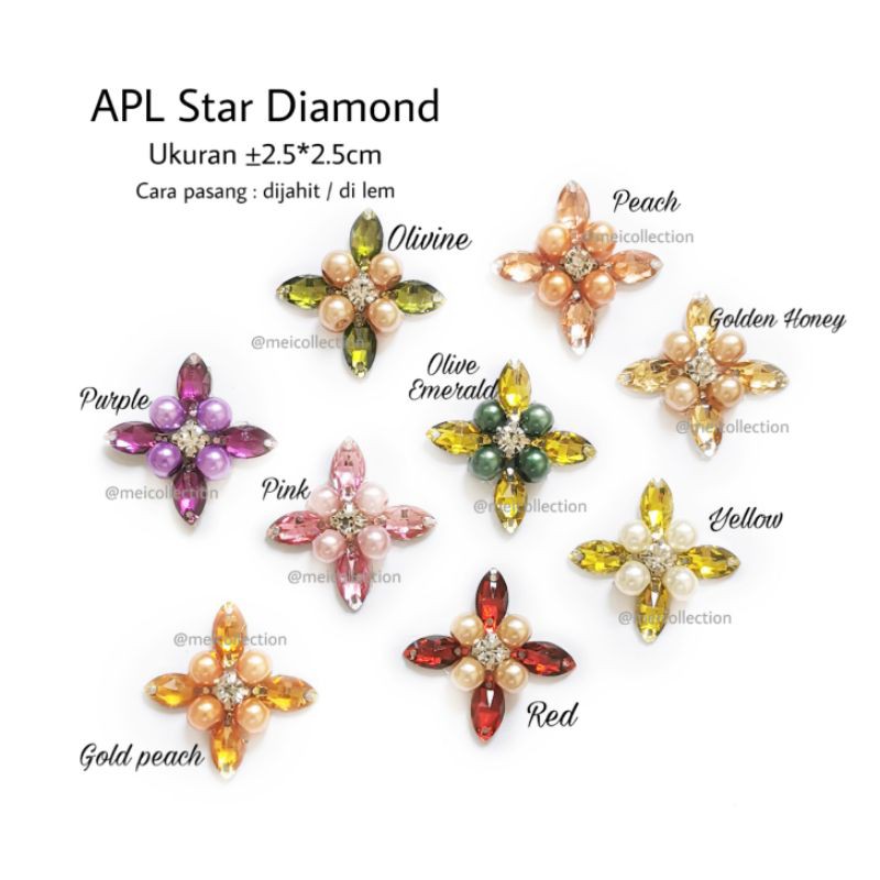 (isi 8pcs) APL star Diamond payet rangkai kristal