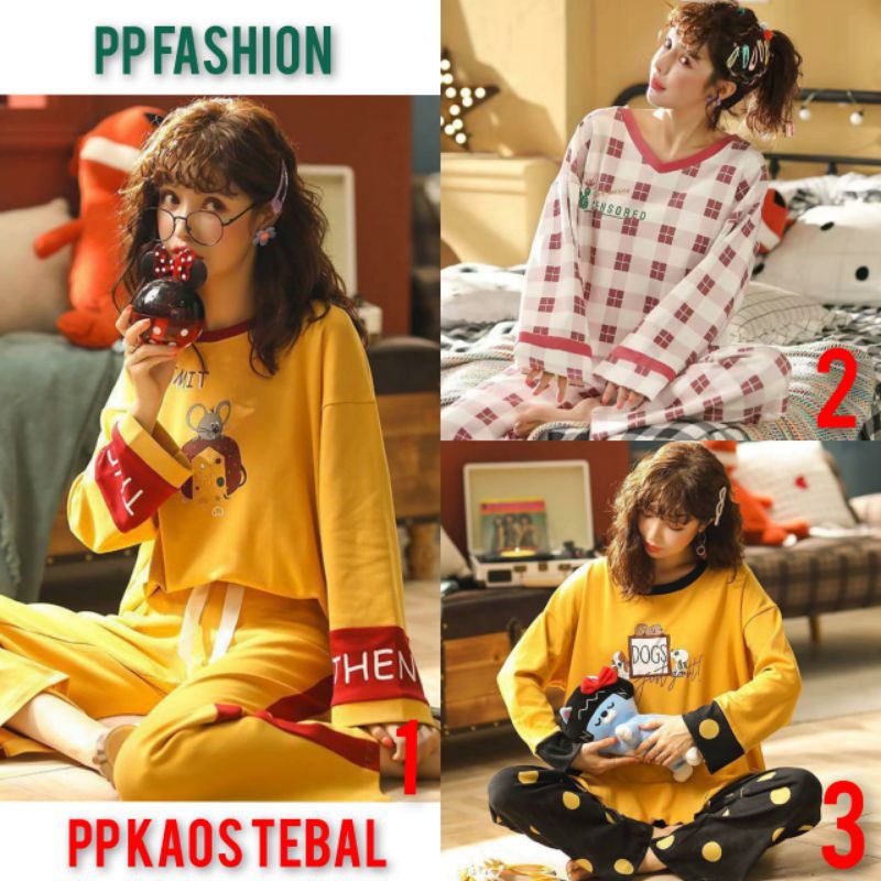 baju tidur piyama pp wanita bahan kaos tebal import