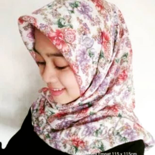 Jilbab segi empat motif bunga