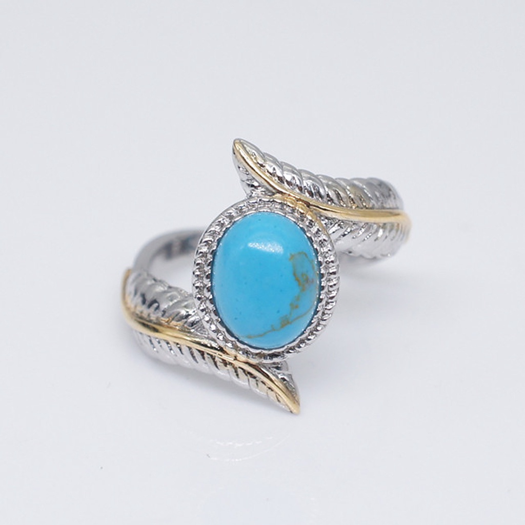 Hu Hu Hu Hu Hu Alat Bantu Pasang Kacamata♡ Cincin Vintage Bentuk Bulu Bahan Alloy Hias Batu Turquoise Untuk Pasanganpriawanita