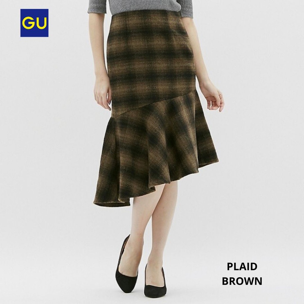 GU by UNQ Midi Mermaid Skirt - Rok Wanita Original Branded-PLAID BROWN
