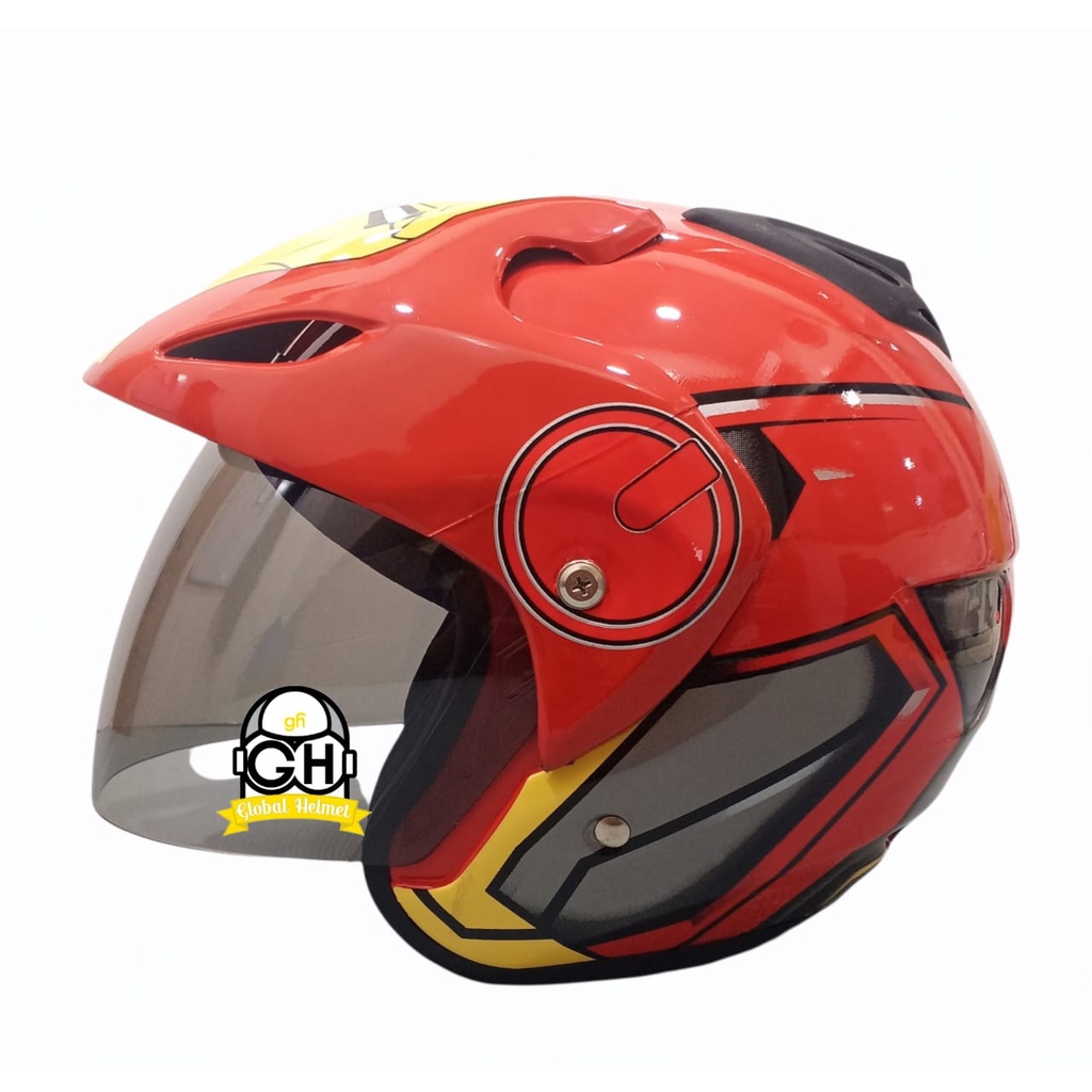 HELM HALF FACE MOTIF IRON MAN HALF FACE MURAH SNI SATU KACA