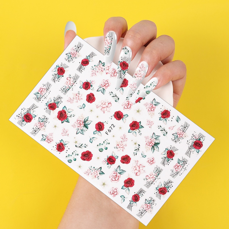 (1 Lembar) Stiker Kuku Motif Kupu-Kupu / Bunga Mawar Transfer Air Untuk Manicure / Nail Art Diy
