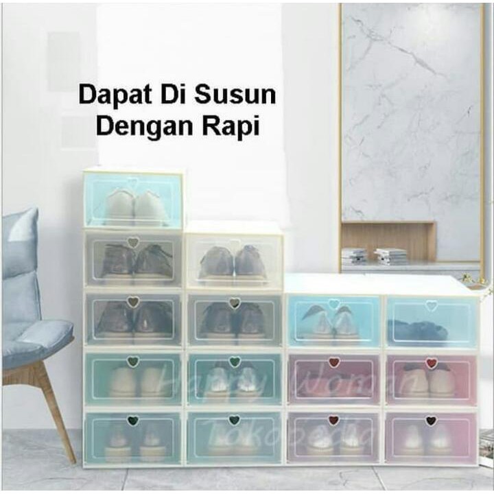 kokoh 6PCS - 1 PCS Box Sepatu Pria Wanita Murah Flip Buka Depan dengan Frame Rak Kotak Sepatu Plastik