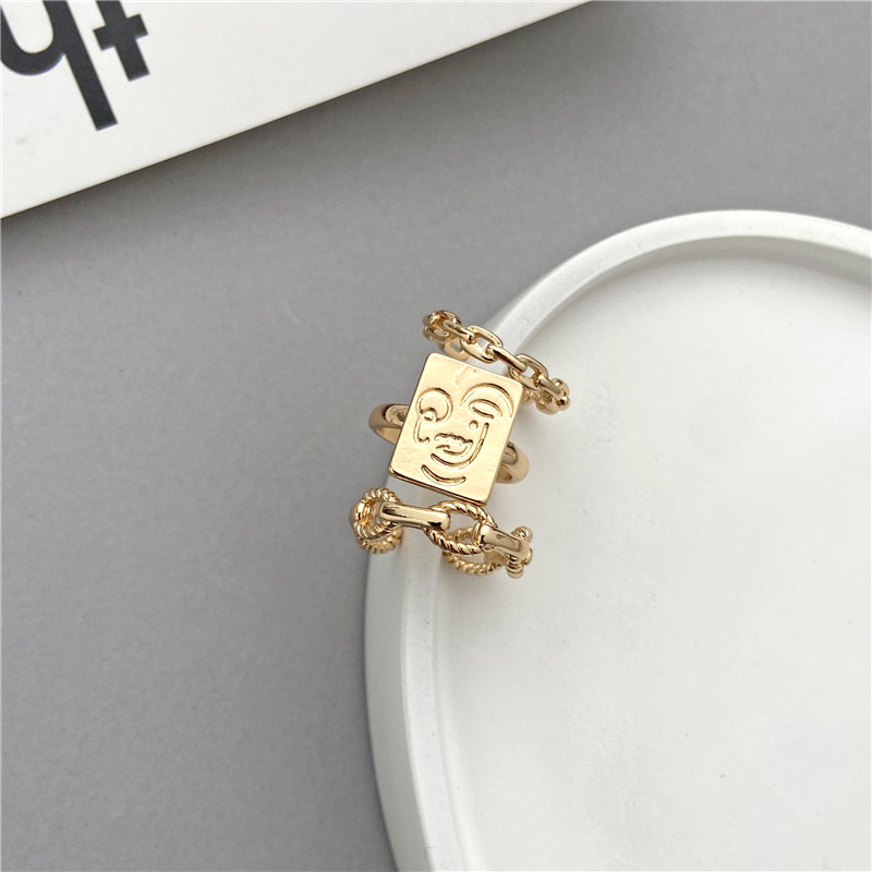 IFYOU Fashion Opening Adjustable Personality Simple Rings Gold Face Smile Face Twist Woven Ring Set Jewelry Accessories