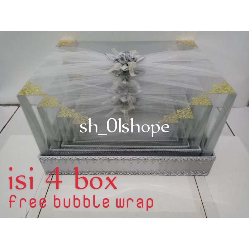 

kotak seserahan mika full 1 set warna silver sudut gold " ukuran JUMBO