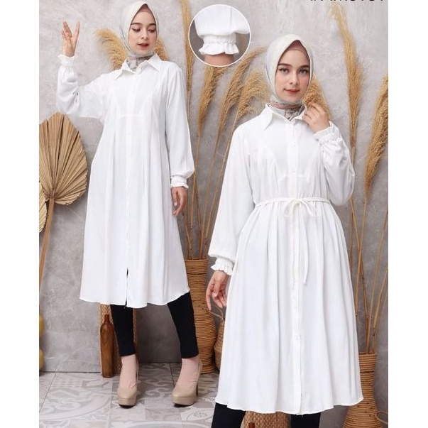 TUNIK BLOUSE KHUSUS PUTIH POLOS SYAKILLA CRINKLE JUMBO
