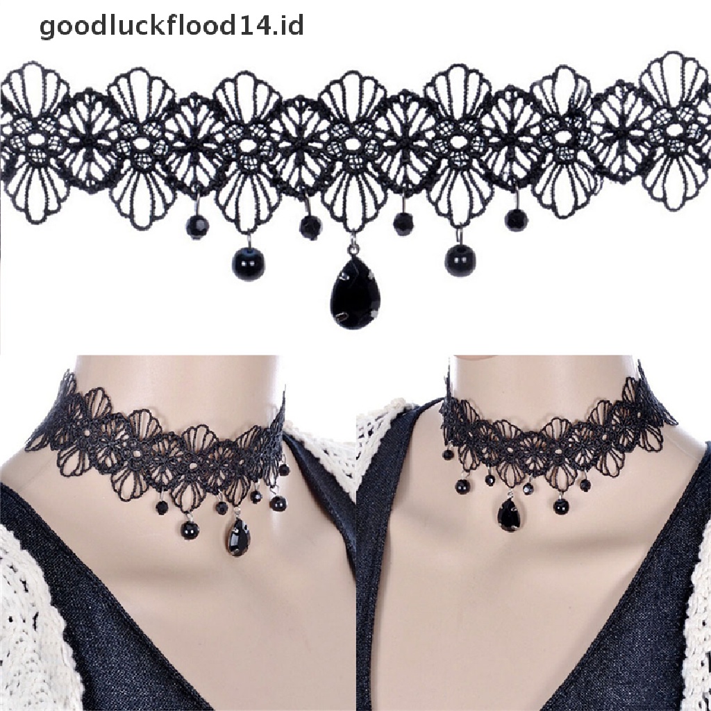 [OOID] Fashion Gothic Black Lace Retro Choker Collar Flower Pendant Necklace Jewelry ID