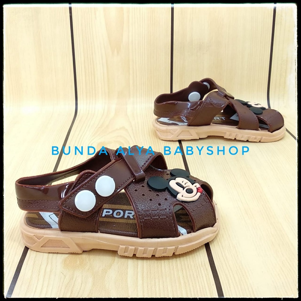 Sendal Anak Laki Laki Usia 2 3 Tahun Kartun COKLAT Karet Elastis Size 27 - 28 - Sandal Anak Cowok Anti Licin Alas Karet
