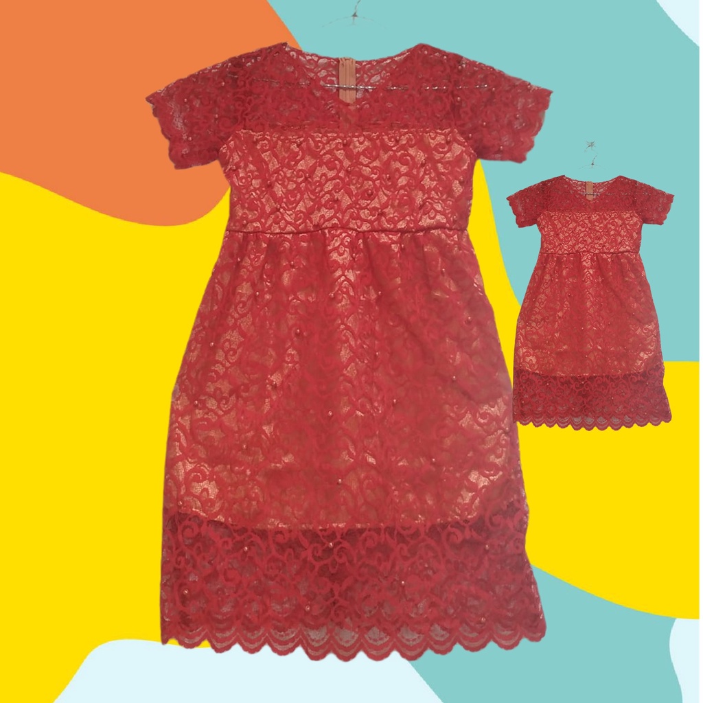 Dress Anak Warna Merah Dress Anak Bahan Brukat Gaun Anak Bahan Brukat Gaun Anak Cewek Bahan Brukat G