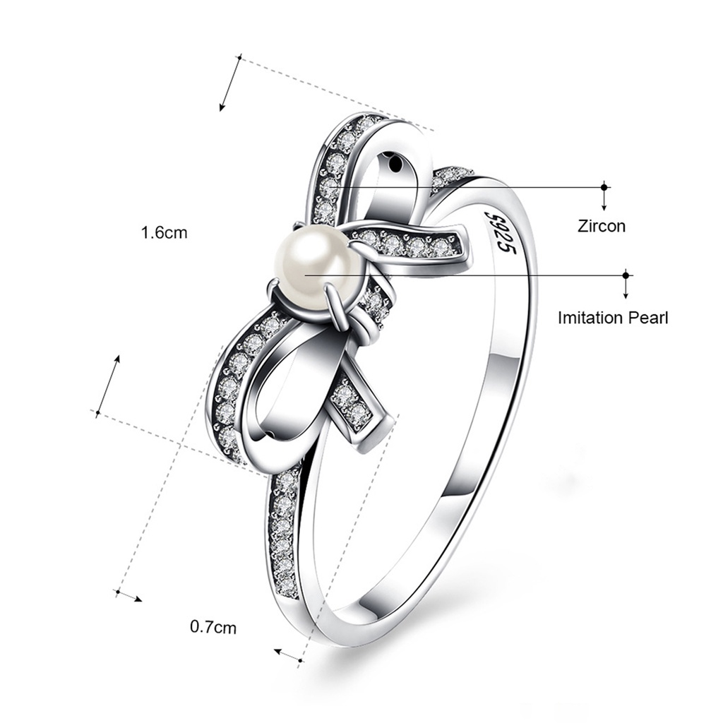 Hu Hu Hu Hu Hu Alat Bantu Pasang Kacamata♡ Cincin Wanita Bahan Sterling Silver 925 Desain Pita Hias Cubic Zirconiamutiara Imitasi Untuk Pernikahan