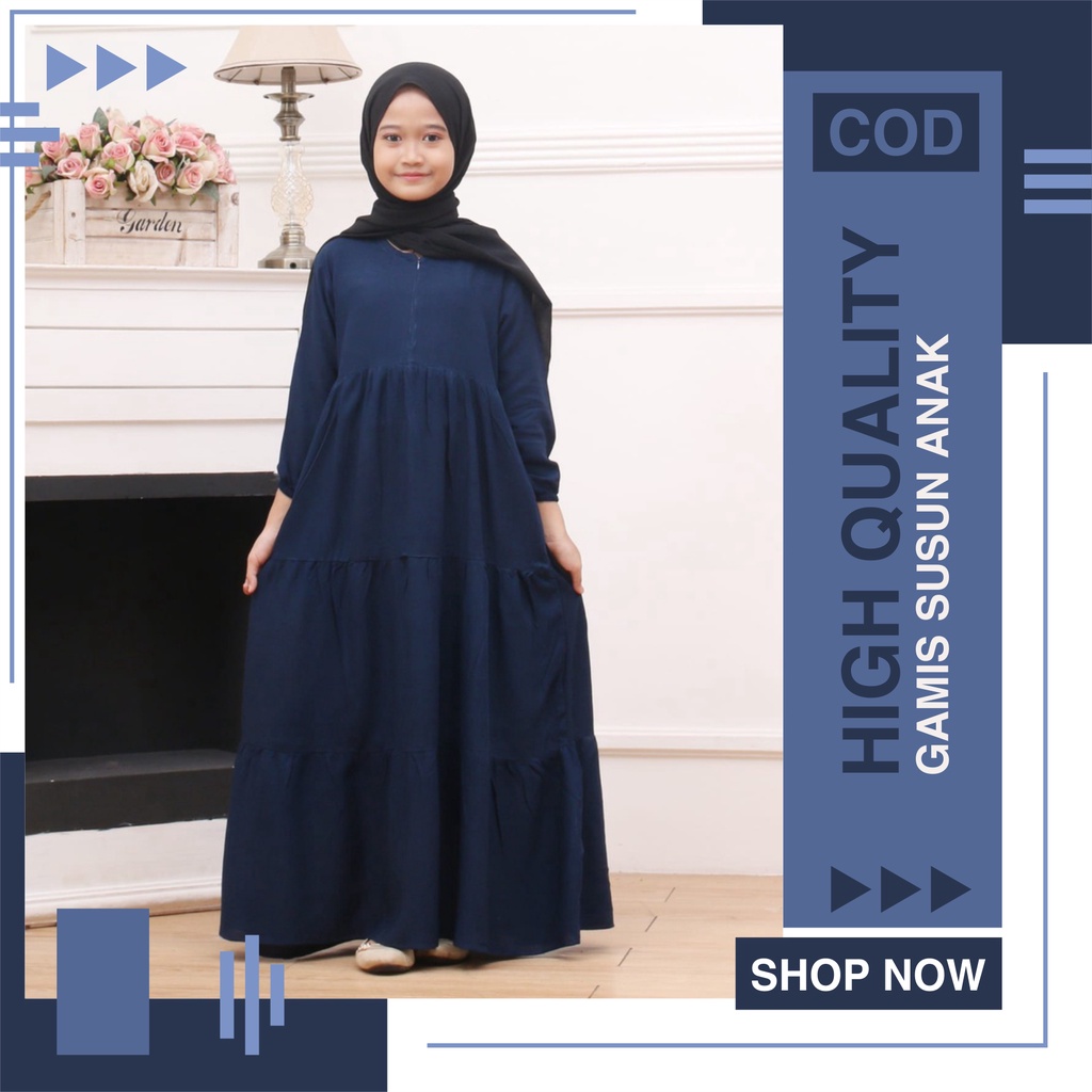 GAMIS SUSUN ANAK PEREMPUAN BAHAN RAYON | BAJU MUSLIM ANAK PEREMPUAN REMPEL ZIPPER RESLETING | 1KG MUAT 4PCS