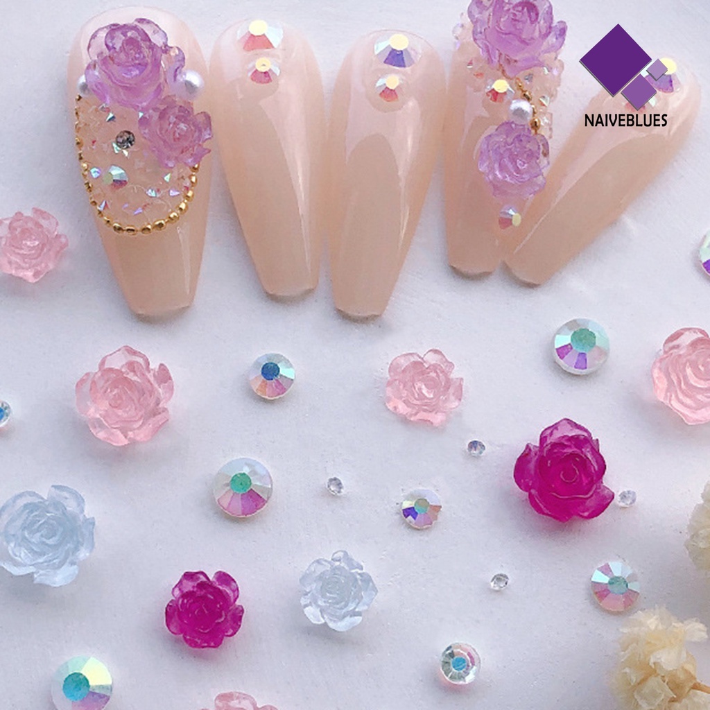 Naiveblue &gt; 6 Sekat / Kotak Hiasan Kuku Bentuk Bunga Kamelia / Aurora / Mutiara Putih Untuk Nail Art Wanita