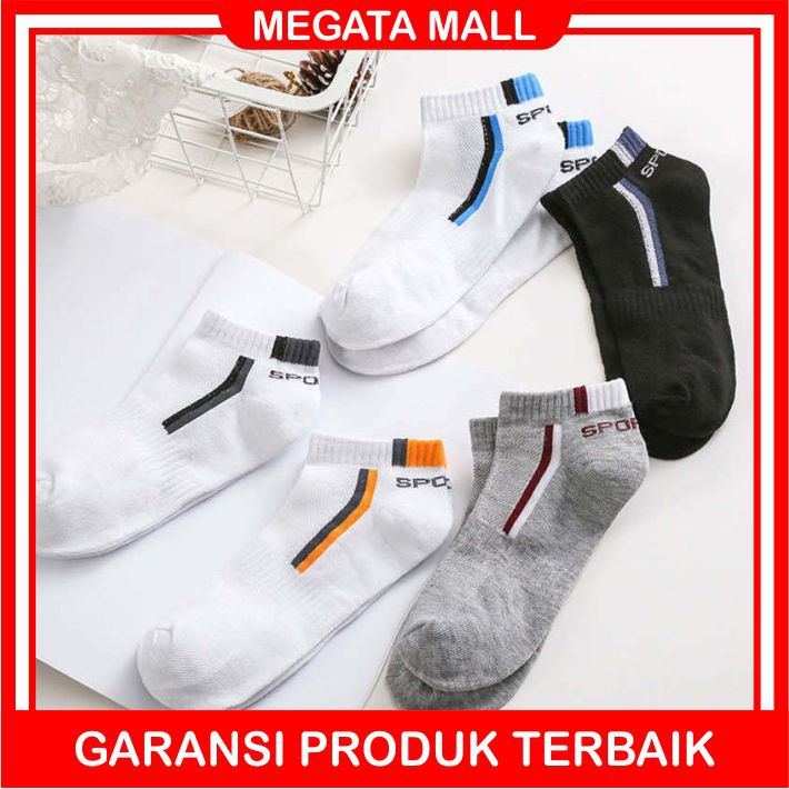 ♫ Megata ♫ A050 Kaoskaki Sport Motif Garis Kaoskaki Pria Olahraga Pendek Semata Kaki Import Murah