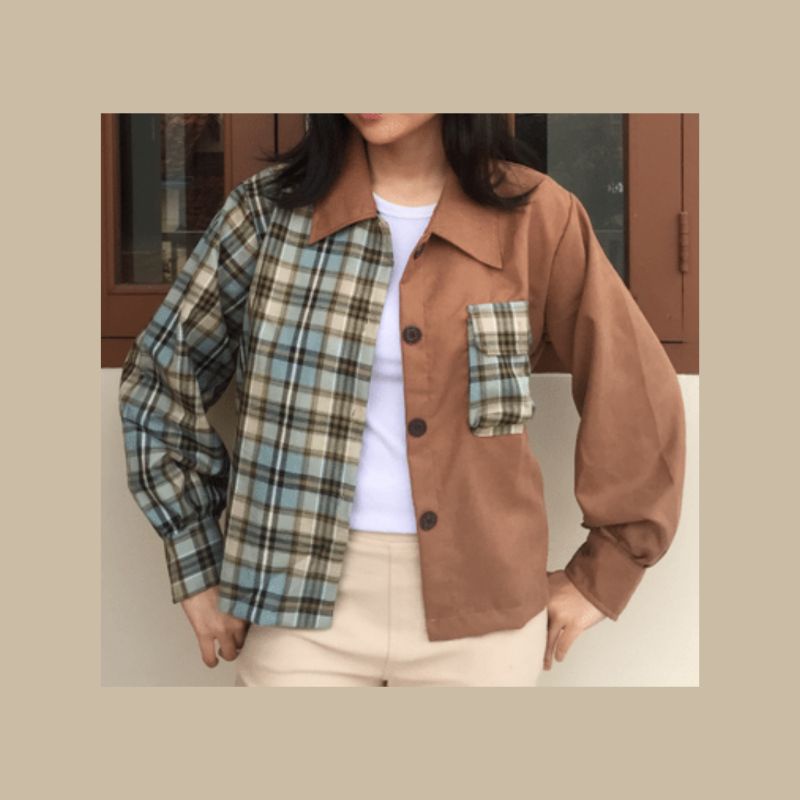 Kemeja Two Tone Crop Corduroy Ballon by PINKHIJAB_BOUTIQUE KEMEJA WANITA-MILO 2