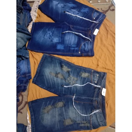 Celana Jeans Pendek Sobek Pria Wisker Jeans Pendek Ripped Robek Pria variasi tali kolor Premium//(celana Borju)