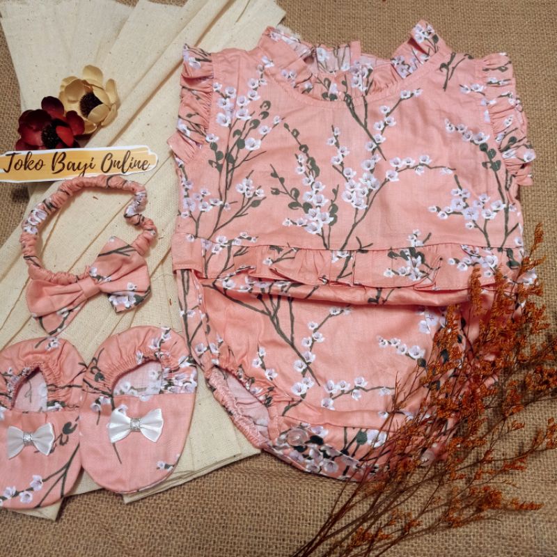 Baju jumper 0 6 bulan bando lucu bestseller anak bayi cewek perempuan murah-Sakura peach