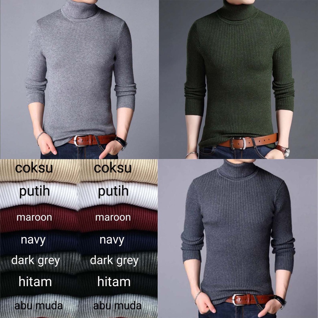 Sweater Rajut Pria / Sweater Pria Bahan Tebal Kerah Tinggi Turtle Neck Polos / Sweater Rajut Pria Ko