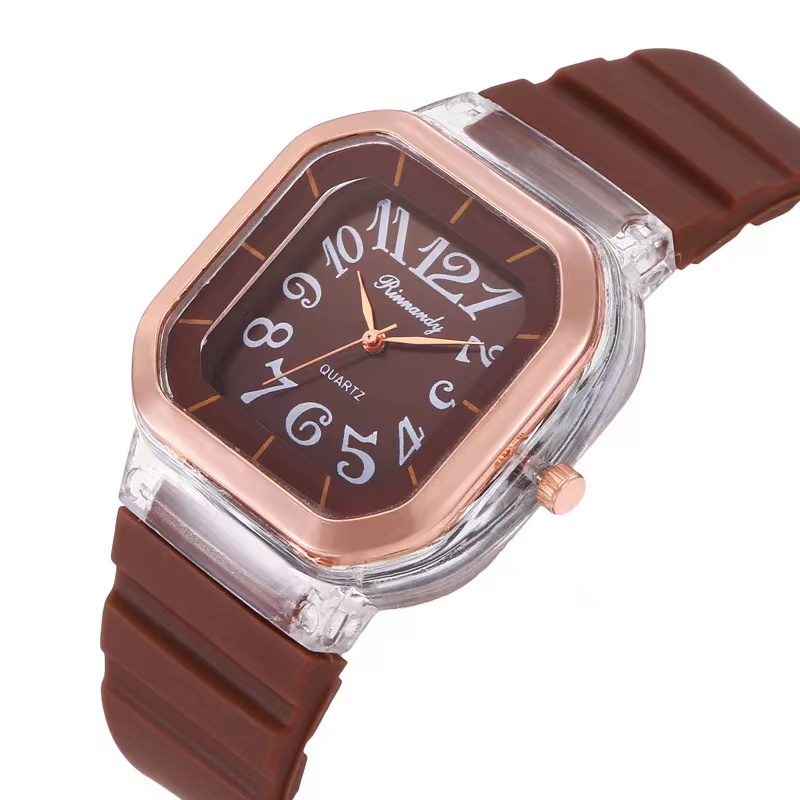 Jam Tangan Rubber Wanita Analog Quartz Angka Dial Kotak Import Jam Tangan Wanita Hush Puppies